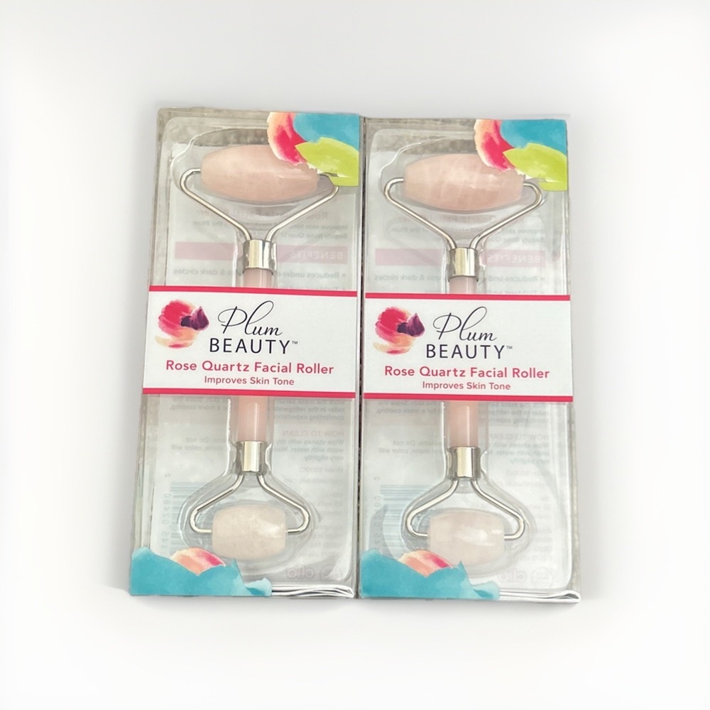 Plum Beauty Rose Quartz Facial Roller ( 2 PACK) Gua Sha Facial Face,‎ Skin Care